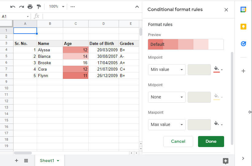 conditional formatting google sheets