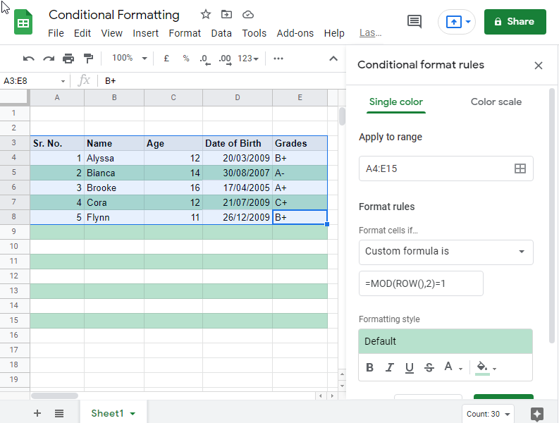 conditional formatting google sheets