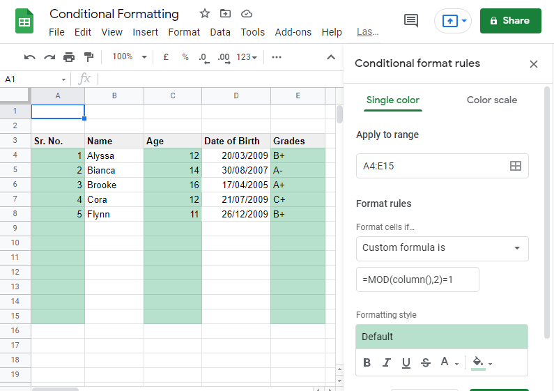 conditional formatting google sheets