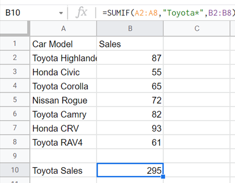 SUMIF Google sheets