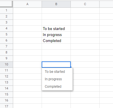 Google Sheets drop down 