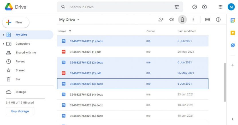 Screenshot of google drive :four files are selected 