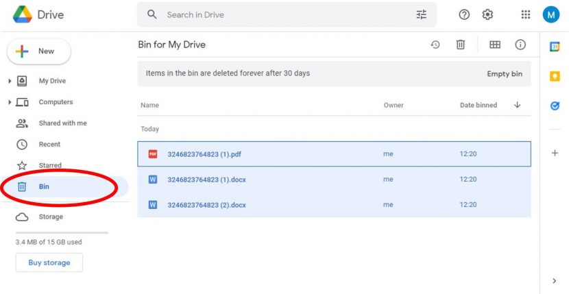 Bin is highlighted in GD Dashboard