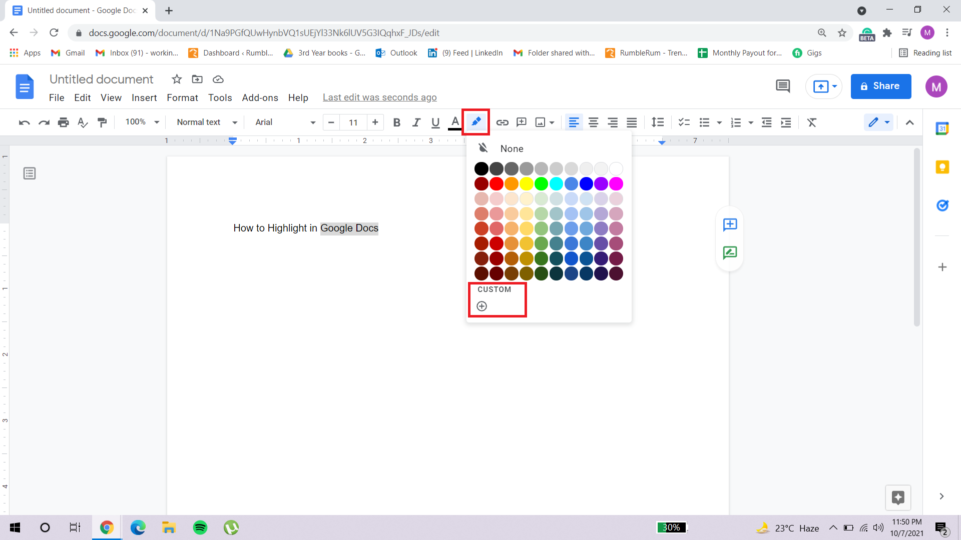 how to highlight in google docs