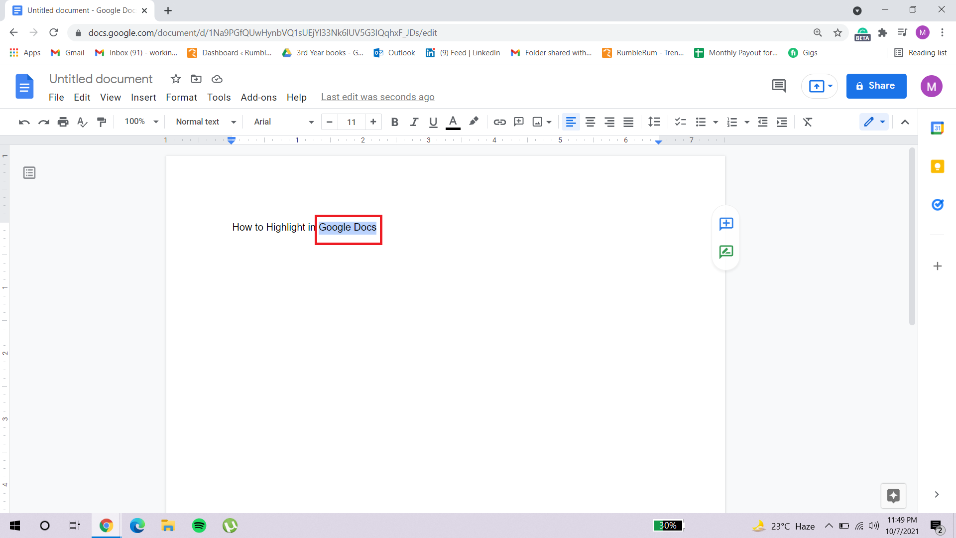 how to highlight in google docs
