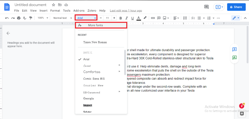 how to add fonts to google docs