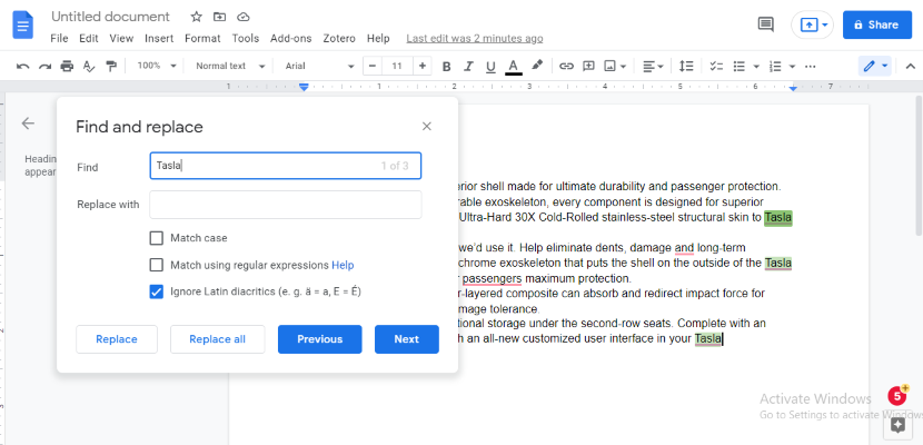 Find and Replace Google Docs