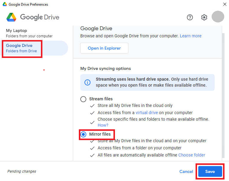sync folder settings