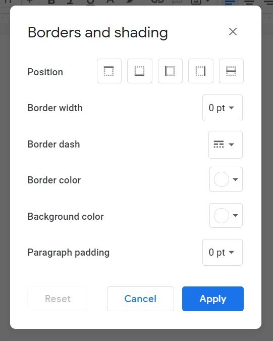 how to add a border in google docs