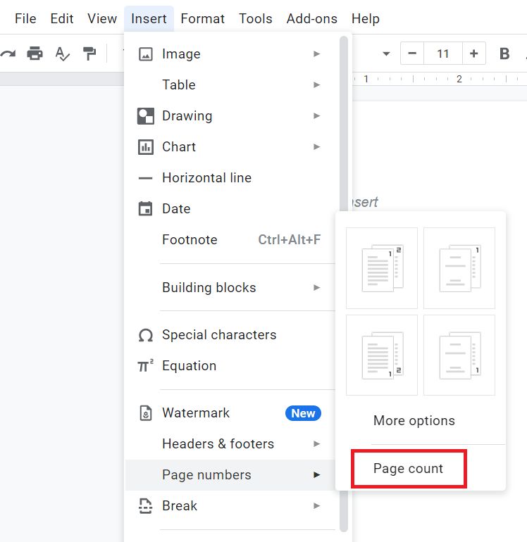 how to add page numbers in google docs