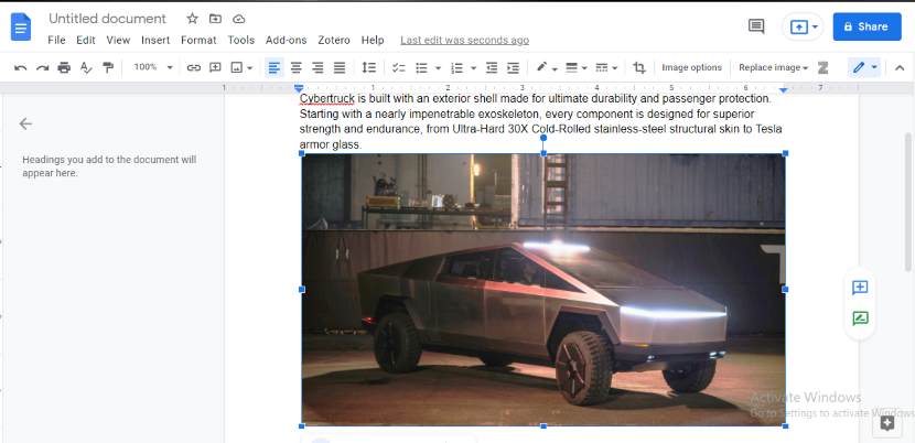 Image of a truck in Google Docs 