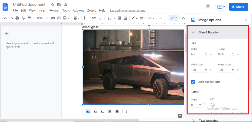 how to flip an image in Google Docs