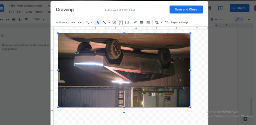 Horizontally flipped image of a truck