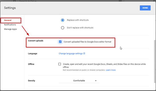 In Settings of Excel , click general and check Convert Uploads.
