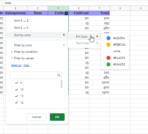 google sheets filter