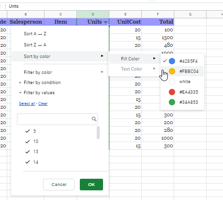 google sheets filter