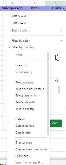 google sheets filter