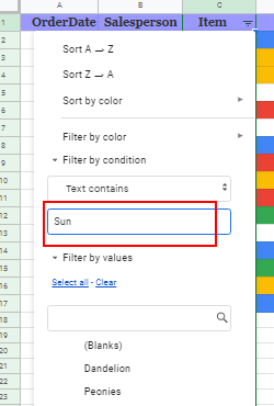 google sheets filter