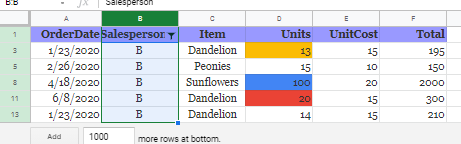 google sheets filter