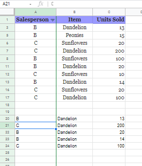 google sheets filter
