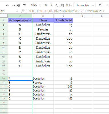 google sheets filter