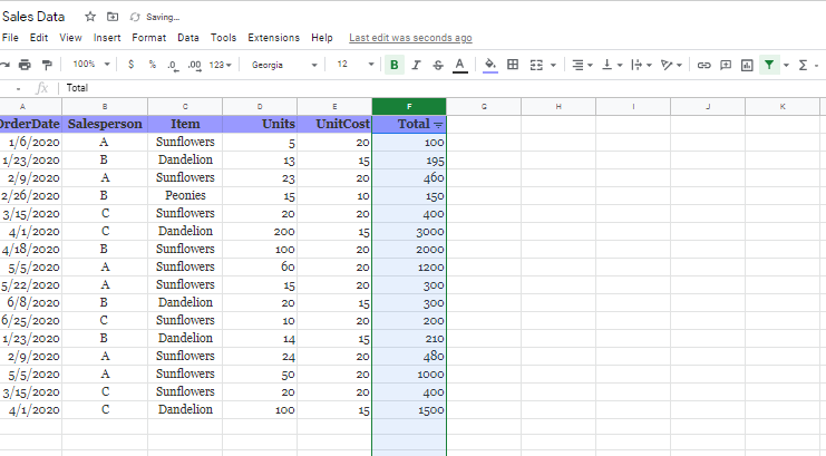 google sheets filter