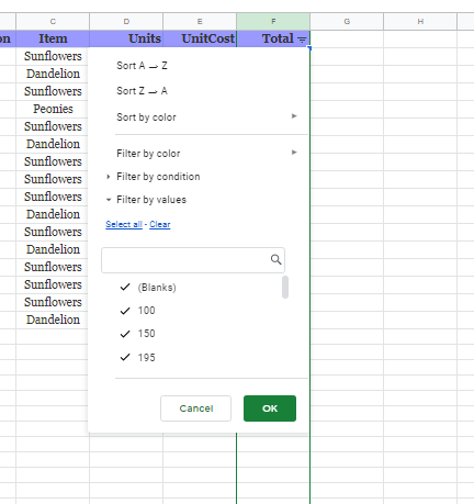 google sheets filter